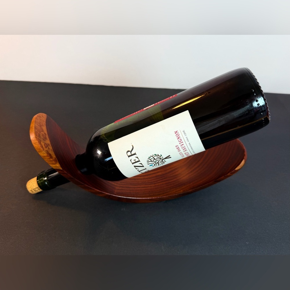 Exotic Wood Balance Wine Bottle Holder Two-Tone Burl Cocobolo Style Handmade
